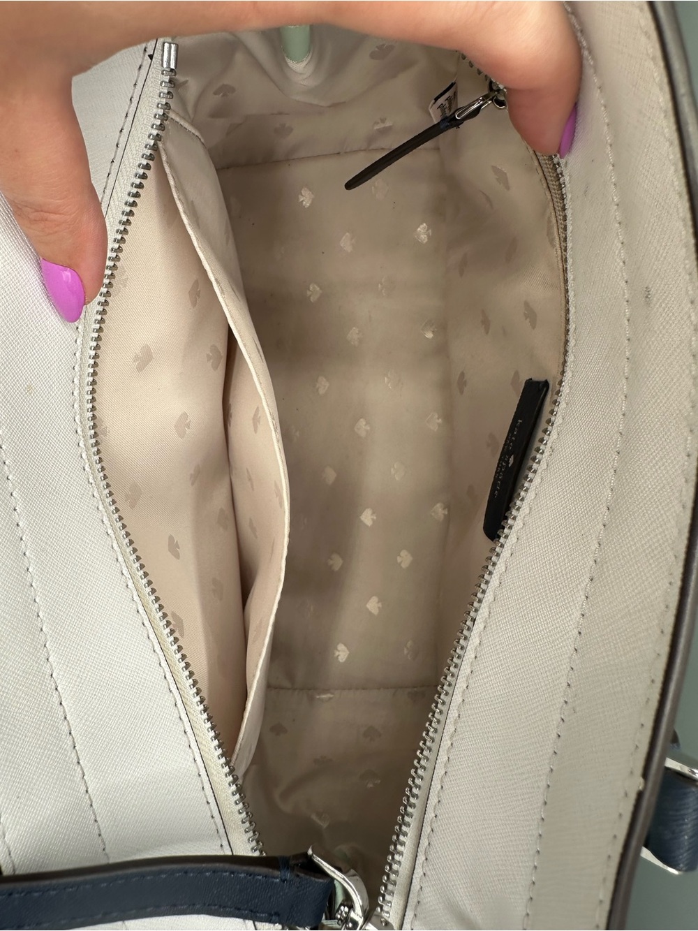 kate spade Cameron Mint, White & Navy Structured Satchel - Picture 3 of 3